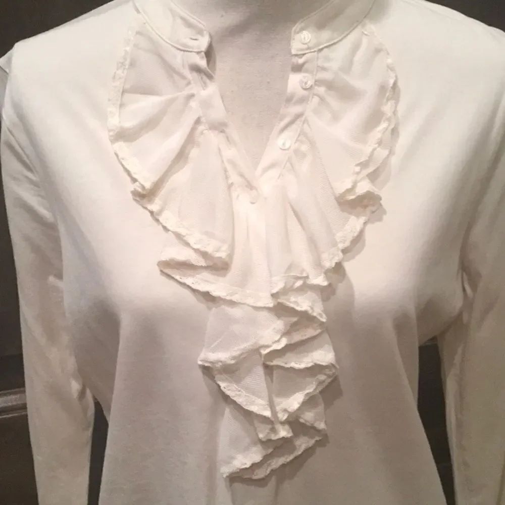 Chaps Cream Color Ruffled Knit Top - Picture 3 of 5